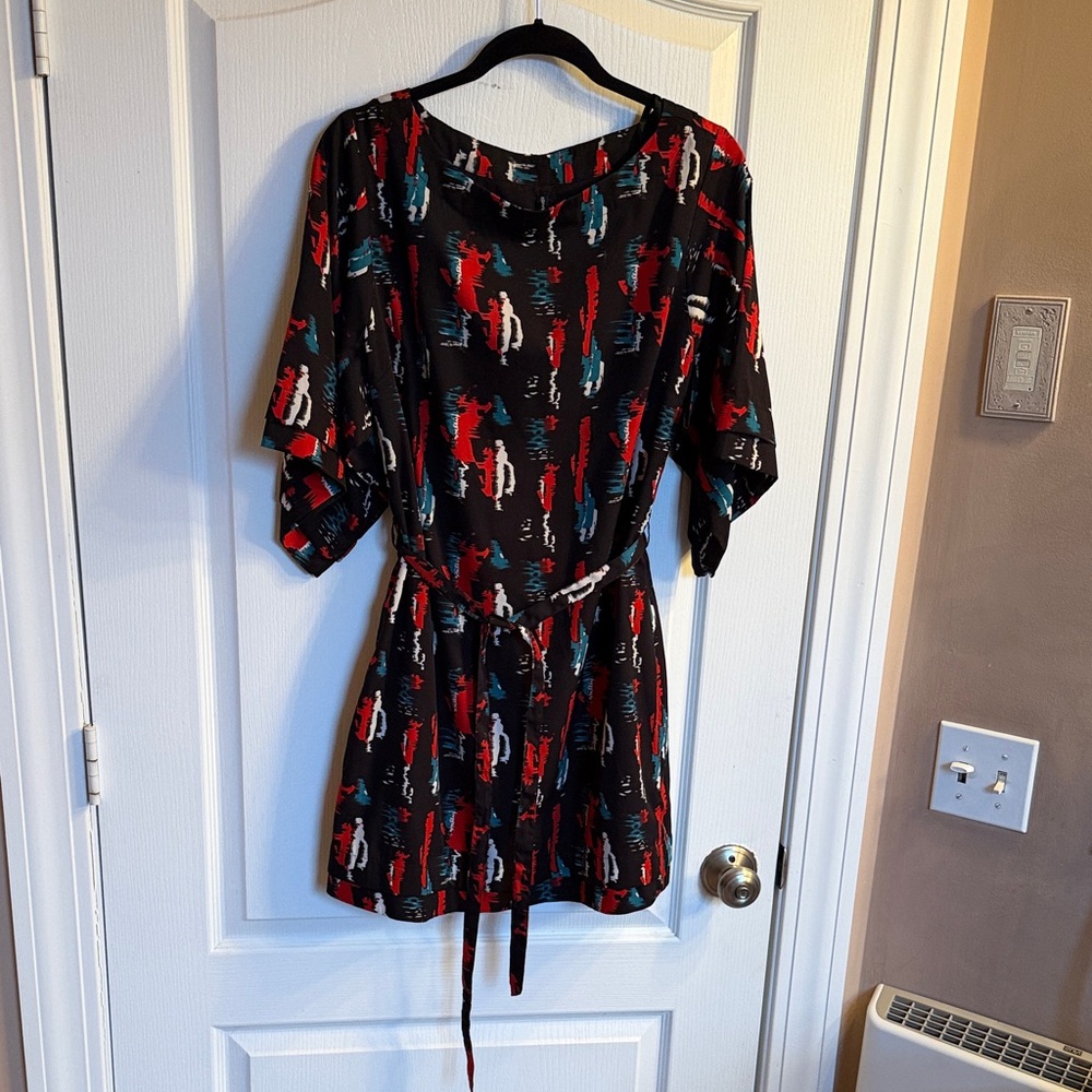 W118 by Walter Baker Black Mini Dress with Red & Teal Abstract Print